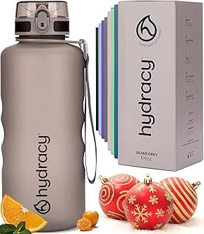 Hydracy Water Bottle with Time Marker -Large Half Gallon 64 oz BPA Free Bottle & No Sweat Sleeve -Leak Proof Gym Bottle with Fruit Infuser Strainer & Times to Drink -Ideal Gift for Sports & Outdoors