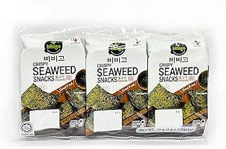 CJ Crispy Seaweed Snacks Korean BBQ Flavour, Gluten-Free, Savory Snack, Pack of 3 x 5g