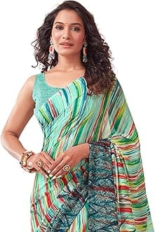 SIRIL Women's Floral Printed Georgette Saree with Unstitched Blouse Piece