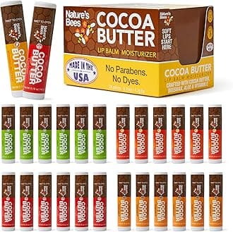 24 Pack Nature’s Bees Cocoa Butter Lip Balm Tubes Moisturizer Chap Treatment (Tropical 4 Flavors, 6 of Each)