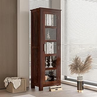 GFH Sheesham Wood Crockery Cabinet | Kitchen Cabinet | Bookshelf | Wooden Storage Cabinet | Wardrobes (Walnut Finish)