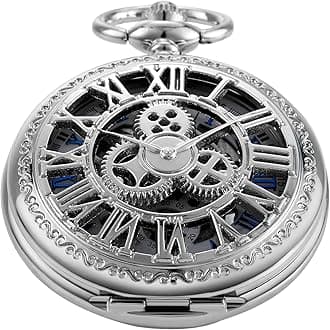 Vintage Mechanical Men's Pocket Watch, Roman Dial Clock Hand Wind Pocket Watch for Men with FOB Chain