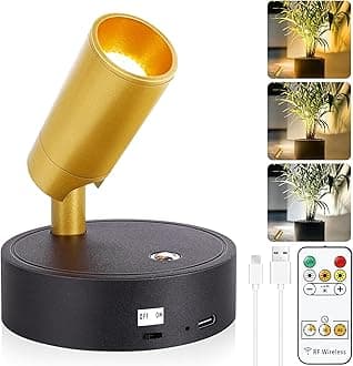 Wireless LED Spotlight Indoor, Battery Operated Accent Lights with Remote Control Timer＆Dimmable, Rechargeable Tree Lights Indoor with 3 Lighting Modes, Up light for Plant, Picture, Artwork -Gold