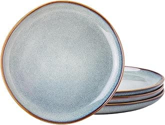 AmorArc Ceramic Dinner Plates Set of 4, 10.5 Inch Handmade Reactive Glaze Stoneware Plates, Large Rustic Shape Dinnerware Dish Set for Kitchen, Microwave & Dishwasher Safe, Scratch Resistant