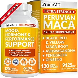 19-in-1 Extra Strength Peruvian Maca Root Capsules - 9125 mg Ashwagandha Supplements with Fenugreek and Ginseng for Mood, Hormone and Performance Support (120 ct)