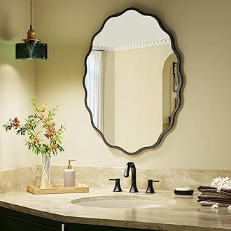 Black Oval Wavy Mirror 20×28 inch, Irregularly Shaped, Unique Vanity Mirror, Wall Mirror for Bathroom, Living Room, Bedroom, Entryway