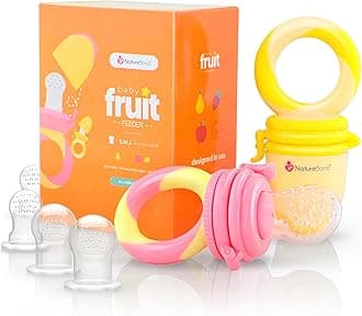 Baby Food Feeder/Fruit Feeder Pacifier Nibbler (2 Pack) - Infant Teething Toy Teether Weaning in Appetizing Colors | + Additional Silicone Sacs