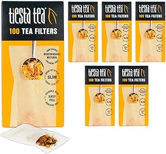 Tiesta Tea Loose Leaf Filters for Brewing | Disposable Infuser for Hot & Iced Drinks | Easy-Fill Steeper | Unbleached Paper | Single-Cup Infuser for Loose Leaves | 100 Empty Bags (6 pack)