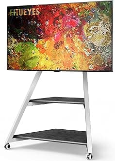 FITUEYES Design Corner TV Stand for 43 50 55 65 75 Inch TV, White TV Cart Floor Stand with Mount for LCD/LED Flat Curved Screens, Modern TV Stand with Wooden Storage Shelves, Eiffel Series