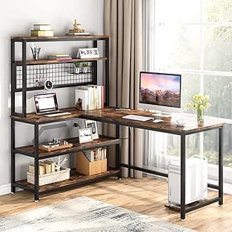 Tribesigns 55" L-Shape Computer Desk with Hutch and Wireless Charging, Office Desk Study Table Writing Desk Workstation with 5 Shelves and Movable CPU Stand for Home Office (Brown)
