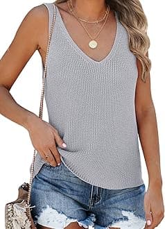 Tutorutor Womens Summer Sleeveless V Neck Sweater Vest Fall Knitted Loose Cami Tank Tops
