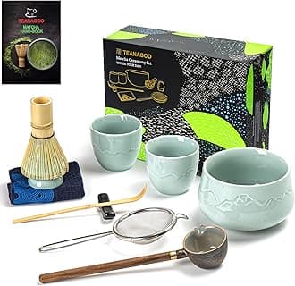 TEANAGOO Matcha Whisk Set 7pcs+2Cups(7.2oz)+1Cermaic Spoons,Ceramic Matcha Set,Matcha Kit for Ceremony,Matcha Tea Set for Making Breakfast,Matcha Whisk and Bowl,Gift for Matcha Lover