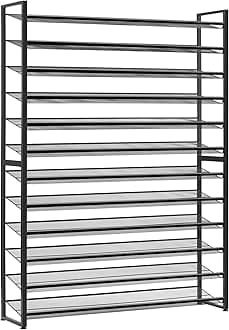 Shoe Rack, Long Shoe Organizer,Max Holds 75 Pairs,12 Tier Metal Shoe Storage Shelf,6-Tier Stackable Shoes Organizer for Garage, Entryway,Black