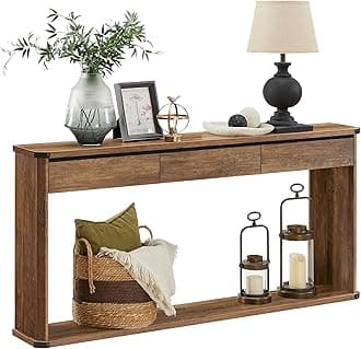 VASAGLE Console Table, 63 Inches Sofa Table, Narrow Entryway Table, Entry Table with 3 Drawers, Bottom Shelf, Metal Corners, for Living Room, Bedroom, Farmhouse Style, Honey Brown ULNT146K41
