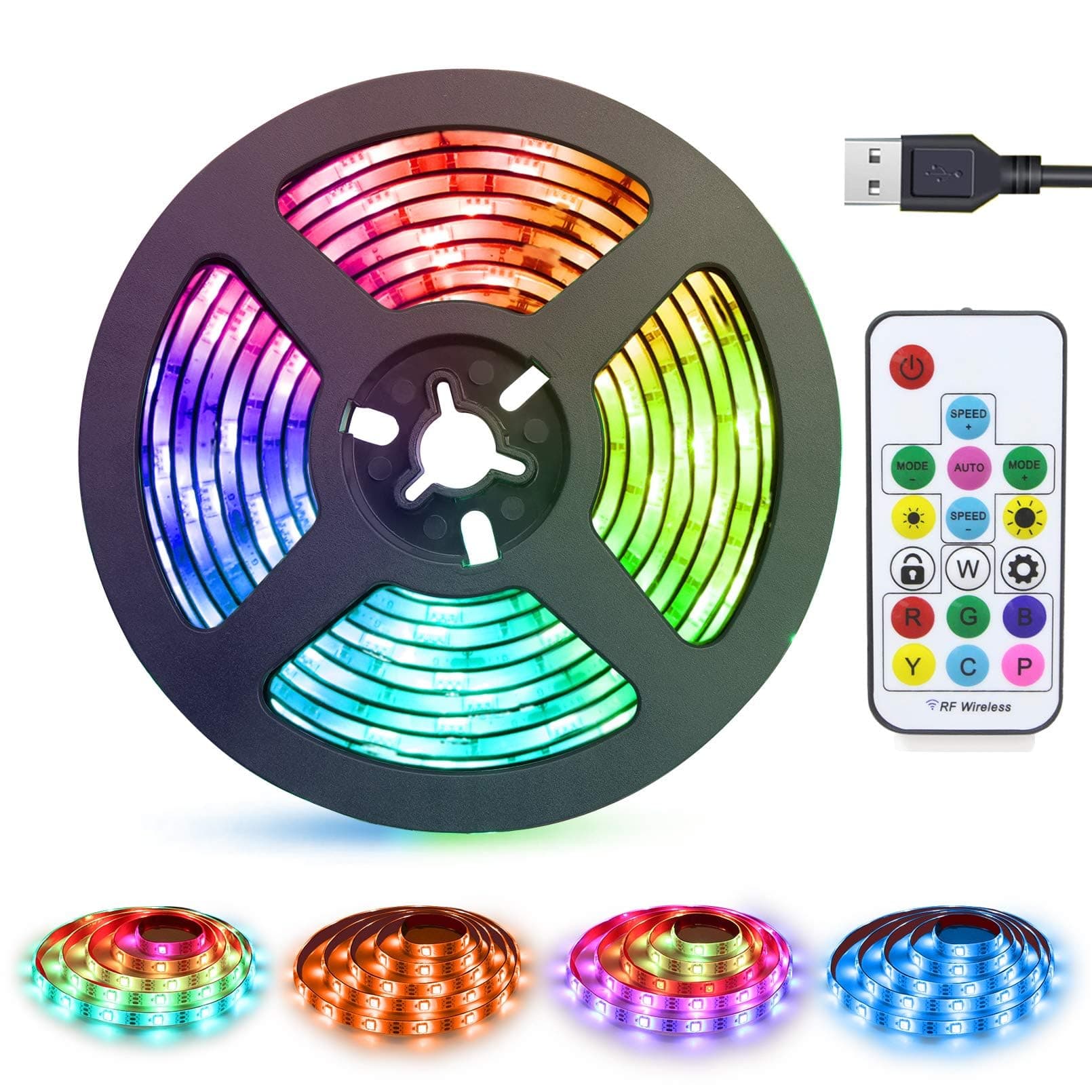 LED Strips Lights USB Powered Rainbow Chasing RGB LED Lights Strip LED TV Backlight Strip with 17-Key RF Remote Color Changing Strip Lights Waterproof IP65 LED Rope Lights LED Lights 2M 6.54FT