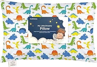 Toddler Pillow with Pillowcase - 13x18 My Little Dreamy Kids Travel Bed Pillows for Sleeping, Organic Cotton Small Pillowcase, Soft & Breathable, Machine Washable, Toddlers 2-5 Years Old (Happy Dino)