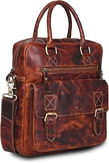VALENCHI Leather Messenger Bag For Men - Laptop Messenger Briefcase & Shoulder Bag-Office, Work, Travel