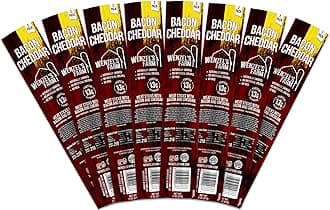 Wenzel’s Farm Bacon with Cheddar Sticks │Snack Sticks │ Flavorful, Natural Smoked │ High Protein, Low Carb │ No MSG, Fillers, Binders, Artificial Colors │ Gluten Free | 16 sticks (8 packs of 2)