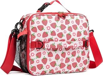 Girls Insulated Kids Lunch Bags for Hot or Cold Food storage Tote - Picnic Cooler Cookouts School Travel Reusable Small Lunch Box with Cute Pattern Prints Strawberry