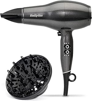 Platinum Diamond Hair Dryer & Diffuser - Professional 2300W Blow Dryer with AC Motor, Ionic Frizz-Control, 3 Heat & 2 Speed Settings, Diamond, 6490DU