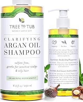Peppermint Shampoo for Oily Hair & Sensitive Scalp - Gentle Clarifying Shampoo for Build Up, Sulfate Free Anti Residue Hair Shampoo for Women & Men w/Organic Argan Oil, Natural Aloe Vera