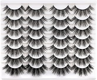 False Eyelashes 20MM Long Dramatic Faux Mink Lashes Pack Thick Fluffy Volume Wispy Strip Fake Eye Lashes Multipack 14 Pairs