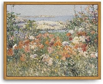 Roslynity Framed Canvas Wall Art Vintage Print Oil Paintings Wildflowers by the Sea Spring Floral Landscape Country Cottage Retro Aesthetic for Home Living Room Bathroom Wall Decor (8"x10")