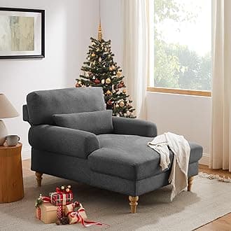 Modern Chaise Lounge Chair with Adjustable Backrest, Upholstered Indoor Leisure Sofa Recliner, Oversized Accent Chair Deep Seat Reading Armchair for Living Room, Bedroom, Office, Dark Gray