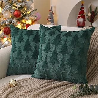 DFXSZ Christmas Tree Pillow Covers 18x18 inch Set of 2 Christmas Decoration Green Soft Plush Faux Fur Jacquard Throw Pillows for Bedroom Sofa Holiday Festivals Winter Home Decor X PTK009A18