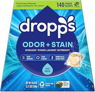 dropps (Clean Scent, 140 Count) - HE Stain & Odour Laundry Detergent Pacs, Clean Scent, 140 Loads