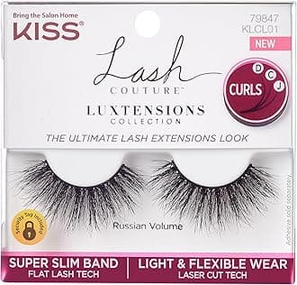 Lash Couture LuXtensions Collection False Eyelashes, Flat Lash Technology, Super Slim Lash Band, Real Lash Extension Fibers, Reusable, Style ‘Russian Volume', 16mm, 1 Pair Strip Lashes