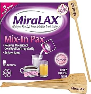 Gentle Constipation Relief Laxative Powder, Stool Softener with PEG 3350, No Harsh Side Effects, Single Dose Mix-In Pax with Mixing Stirrers, Travel Pack, 10 Dose