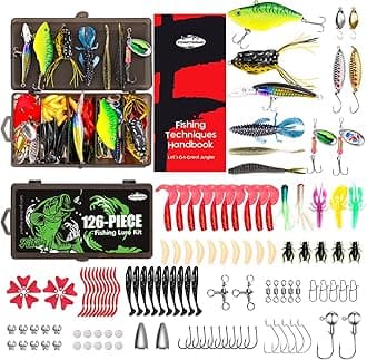 126-Pieces Fishing Lures Fishing Tackle Kit - Fishing Gear with VIBs/Frogs/Minnows/Soft Baits/Hooks & Weights,Fishing kit Tackle Box with Tackle Included, Fishing Lures for Freshwater and Saltwater