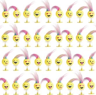 THE TWIDDLERS 36 Emoji Spring Jump Up Pop Up Toys for Kids, 6cm - Smiley Face Birthday Party Favours with Multicolour Hair, Multipack Goody Bag Fillers and Jumping Toy Gift Set, Classroom Prizes