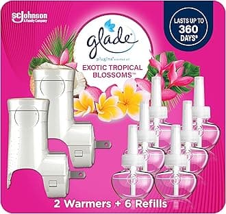 Glade PlugIns Refills Air Freshener Starter Kit, Scented and Essential Oils for Home and Bathroom, Tropical Blossoms, 4.02 Fl Oz, 2 Warmers + 6 Refills