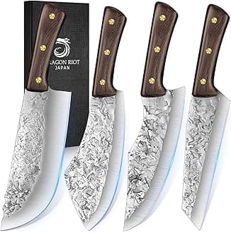DRAGON RIOT Chef Butcher Knife Set for Meat Cutting, 4 Pcs Japanese Forged Chef Knives Set for Men and Women Gift for Men