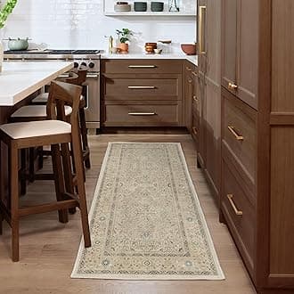 RUGGABLE Washable Vintage Runner Rug – Kamran Ivory Opal 2.5x10, Stain-Resistant, Non-Slip Hallway Runner – Machine Washable Rug for Hallway, Entryway, Living Room & Kitchen–with Cushioned Pad
