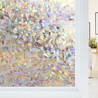 Haton Window Privacy Film Rainbow Static Cling Stained Glass Film Window Covering Sticker Non-Adhesive Removable Reflective Window Vinyl, Anti-UV Sun Blocker Heat Control for Home, 23.6 x 118.1 inches