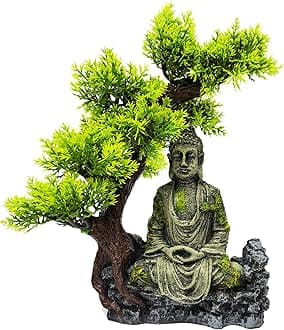Aquarium Buddha Statue Decorations Ancient Buddha Fish Tank Decor,Resin Aquarium Decorations,Betta Fish Cave Hideout,Lively and Natural Fish Tank Accessories(Trees)