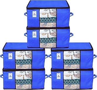 Kuber Industries Underbed Storage Bag|Organizer For Clothes Large|Non-Woven Comforter, Blanket Cover|Transparent Window & Premium Zipper|Side Handles|Pack of 6 (Blue)