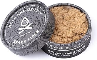 Wolf and Grizzly Natural Fire Starters for Campfires. Spark Fiber Fire Starting Kit for use with Camping Cooking, Outdoor Grill and Fire Pits; Non-Toxic - Water Resistant Camping Firestarter