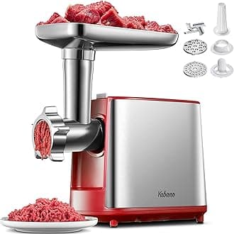 Electric Meat Grinder, Heavy Duty Meat Mincer, Sausage Stuffer Maker, Food Grinder with Sausage & Kubbe Kit, 2 Grinder Plates, Stainless Steel (Red)