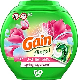 Flings Laundry Detergent Soap Pacs, HE Compatible, 60 ct, Long Lasting Scent, Spring Daydream