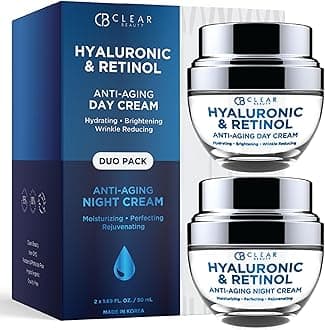Hyaluronic Acid & Retinol Face Moisturizer - Dermatologist Tested, Anti Aging, Korean Skin Care – Day And Night Hydration, Smooths Fine Lines, Firms Skin – Vegan, Clean – Duo Pack