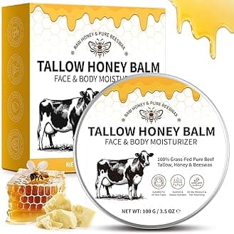 Beef Tallow Skin Care, 100g Tallow Face Cream Moisturiser, 100% Natural Tallow and Honey Cream for Face, Body, Hands, Deeply Nourishing Organic Grass-Fed Tallow Balm, Anti-Aging Skincare
