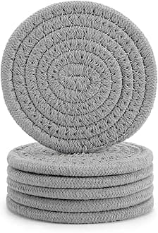 ABenkle 6 Pcs Coasters for Drinks,Super Absorbent Drink Coasters, Stylish Handmade Round Woven Coaster for Coffee Table Tabletop Protection Housewarming Gift for Home Decor - 4.3 Inches, Grey