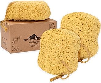 – myHomeBody Bath Sponge, Foam Loofah Sponge, Body Sponge for Shower – Large Size, Lots of Lather, Curvy, 3 Pack
