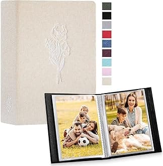 Lanpn Small Photo Album 6x4 2 Packs, Each Pack holds 50 Pockets, Slip in Mini Linen Top Loading Photo Albums Holds Portrait Only 10x15cm Picture Beige