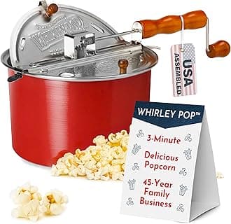 Wabash Valley Farms Original Whirley Pop Popcorn Maker - 6 Quart Aluminum Popper With Metal Gears, Stove Top Gourmet Pot (Red)