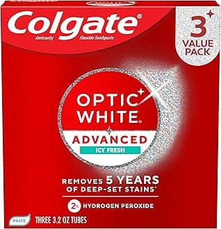 Colgate Optic White Advanced Teeth Whitening Toothpaste, 2% Hydrogen Peroxide Toothpaste, Icy Fresh, 3.2 Oz, 3 Pack